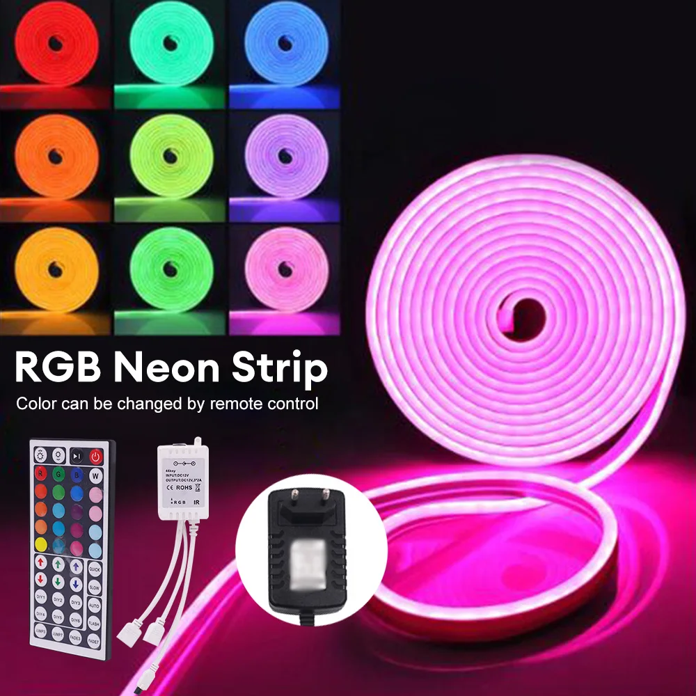 1/3/5m 12V RGB Strip Light Flexible Tape Light Remote Control LED Ribbon Outdoor Waterproof Neon Lamp DIY Computer TV Backlight