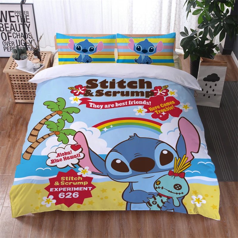 Lilo & Stitch Disney Cartoon Bedding Set Print Duvet Cover Sets Pillowcases Home Textile Children Boys Girls Bed Set Bedclothes 