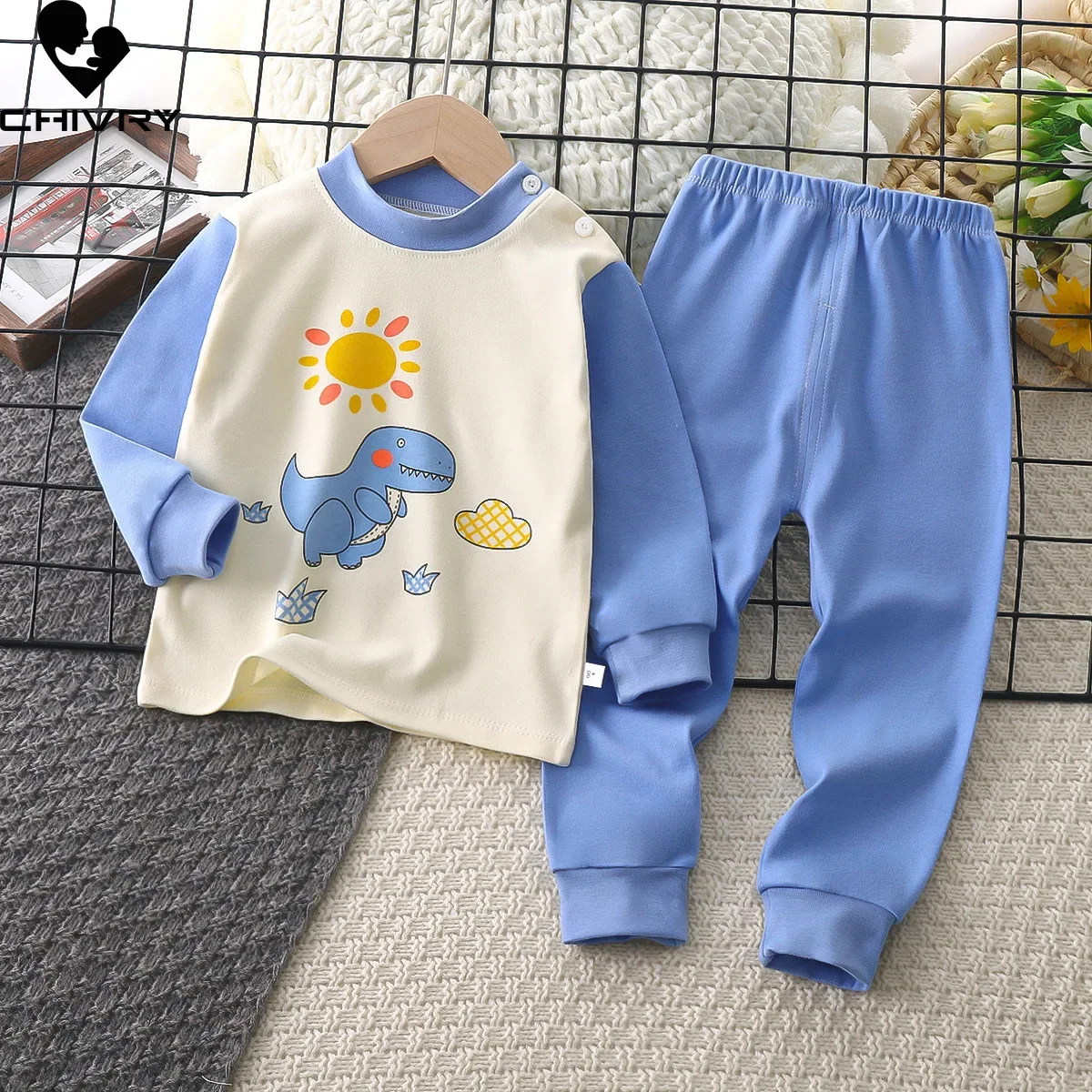 New Kids Boys Girls Pajama Sets Cute Cartoon Long Sleeve T-Shirt Tops with Pants Toddler Baby Autumn Winter Sleeping Clothes