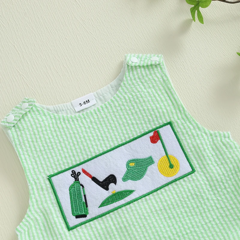 0-18M Infant Baby Boy Summer Outfits Newborn Sleeveless Smocked Bubble Romper Golf Clothes 5