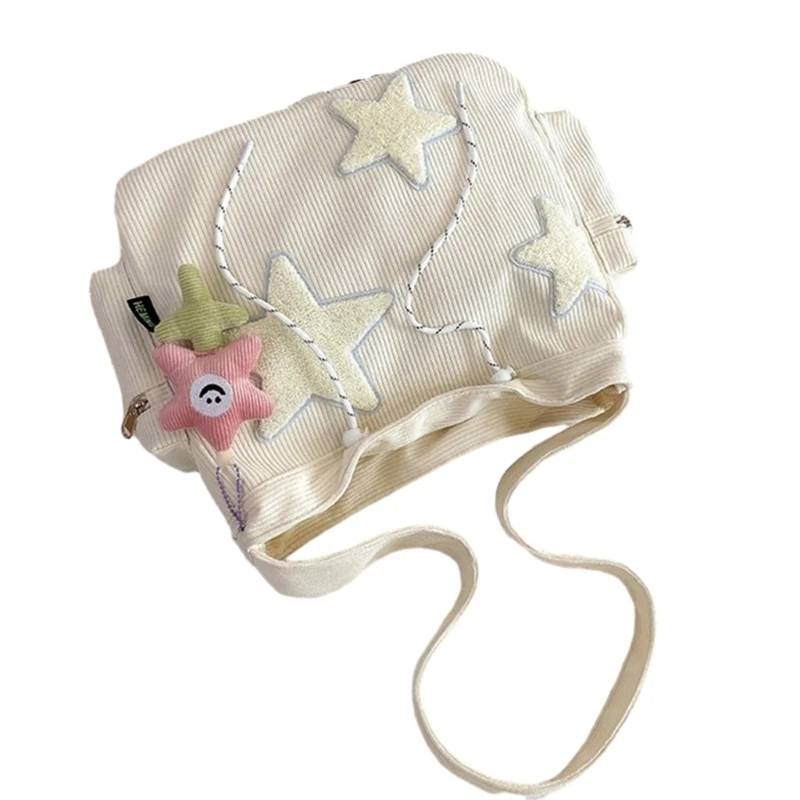 Versatile Corduroy Crossbody Bag with Pendant Shoulder Bags for Daily Errands