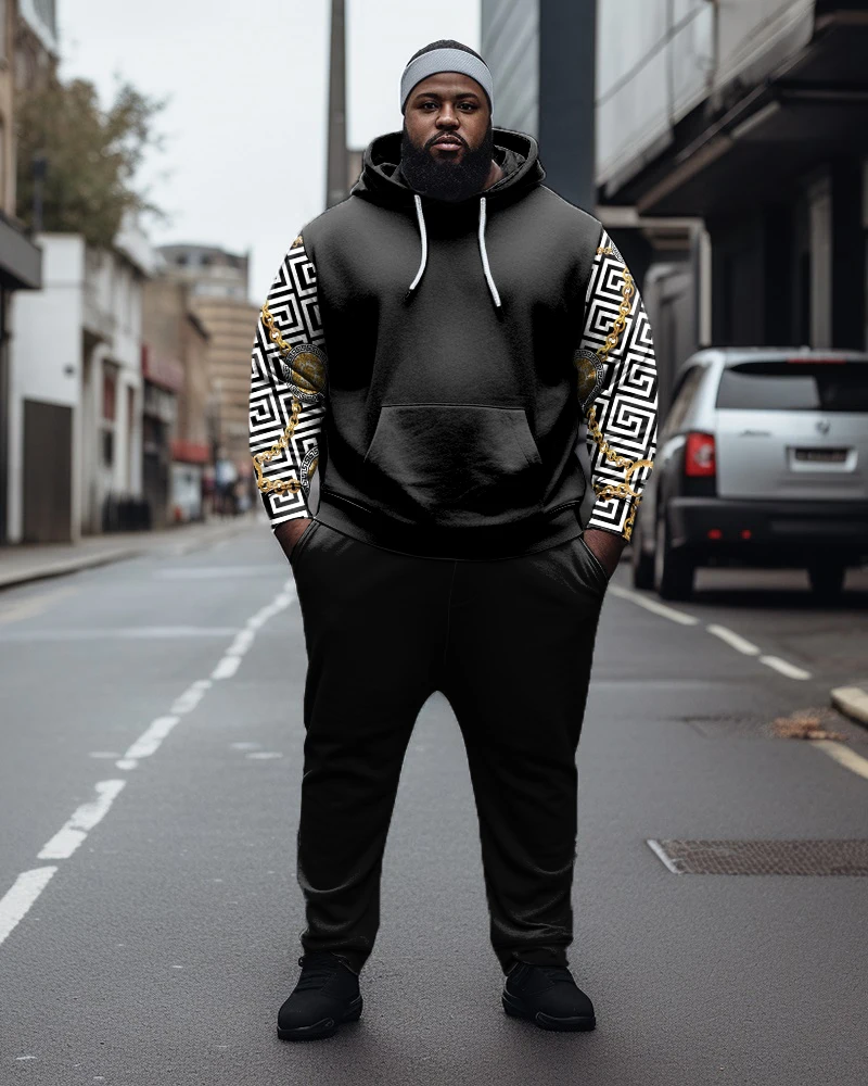 Biggmans Men's Plus Size Clothing Sunset Projects University State Style Hoodie and Sweatpants Two Piece Set 6XL 7XL 8XL 9XL