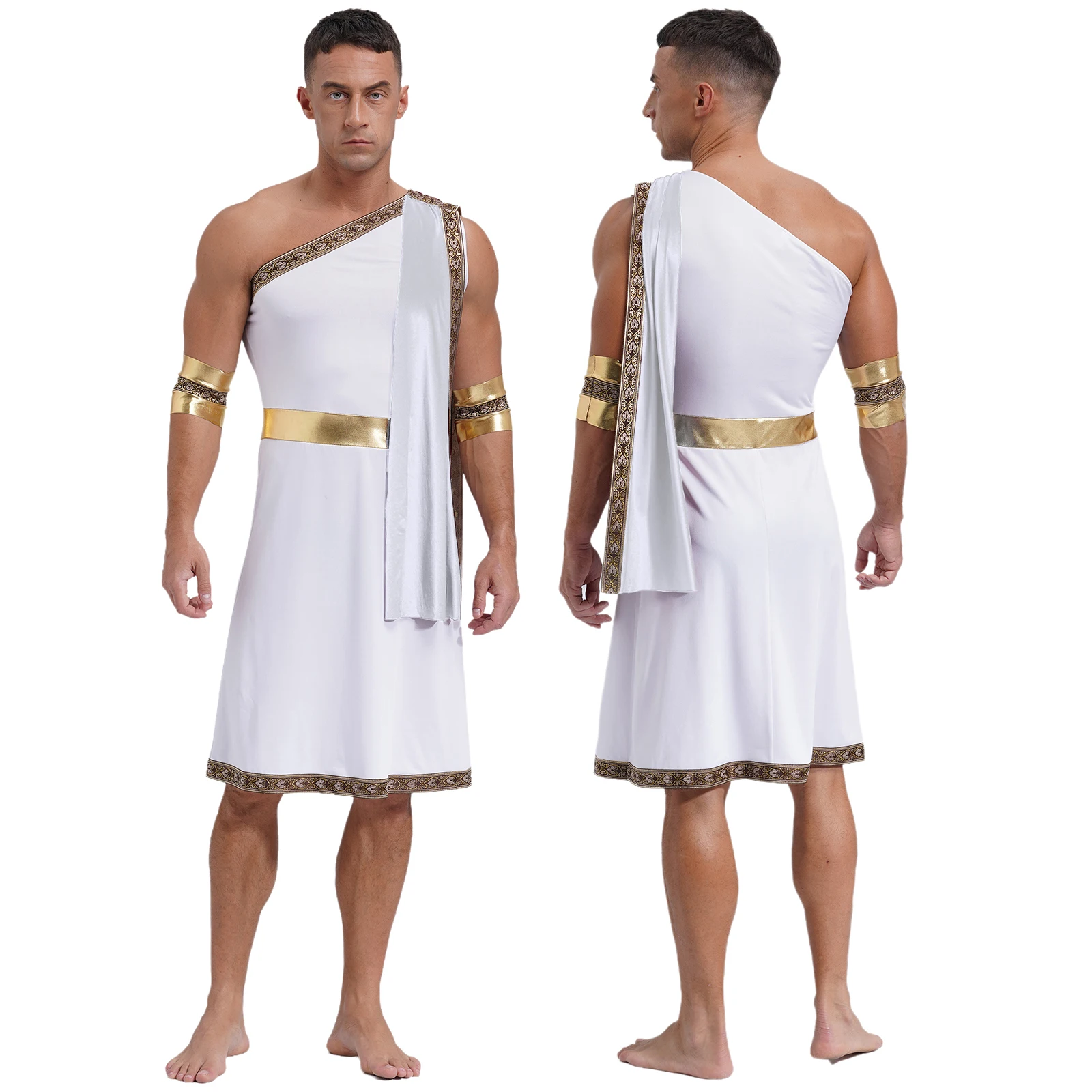 thumbnail image 1 of Disfraces de Cosplay de guerrero Toga para hombre, rey romano, gladiador, con mangas, Toga griega antigua, un hombro, bordado, puños de bata, 1 of 5