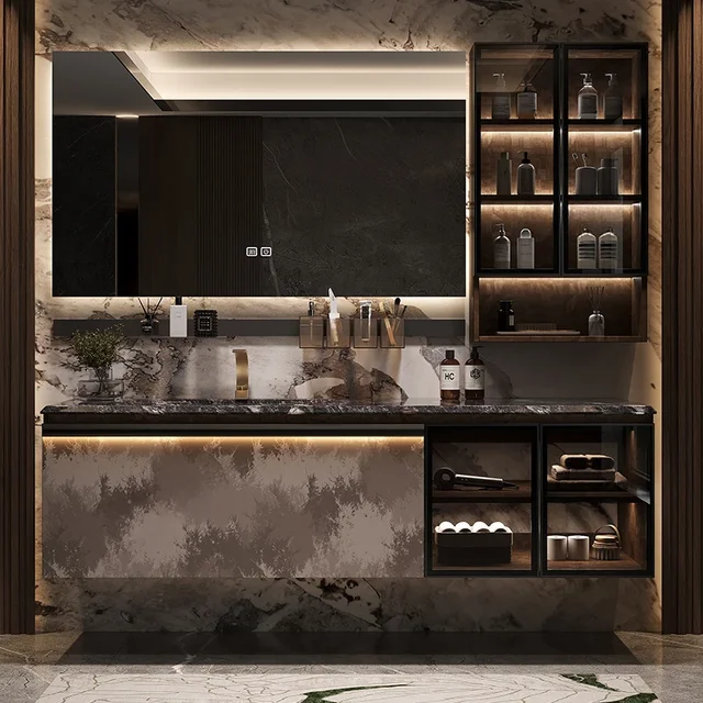 Wc Armadietto da bagno multifunzione Lavabo Vanity Armadio da parete Kit di stoccaggio Specchi Cassetto Specchio Gabinete Mobili per la casa 2