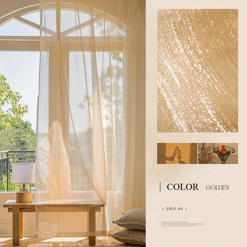 Nostalgia Sparkling French Style Tulle Curtains For Living Room Bright Streamer Voile Sheer Curtain Home Decor Customize sheer curtains window curtains decor curtains light filtering curtains