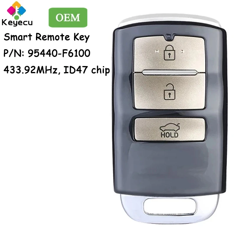 

KEYECU OEM Smart Prox Remote Car Key With 3 Buttons 433MHz ID47 Chip for Kia Cadenza 2016 2017 2018 2019 Fob P/N: 95440-F6100