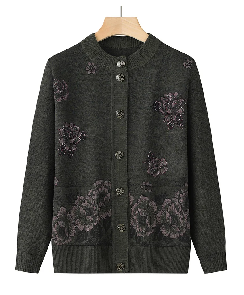 Strickwaren Frau Kleidung Vintage Wolle Frühling Herbst Strickjacke Für Frauen Langarm Mittleren Alters Mutter Pullover Mäntel Weibliche Top – Detail 9