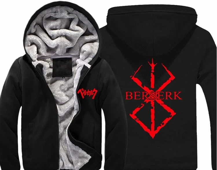 

Japanese Anime Berserk Hoodies Men/Women Sweatshirt Super Warm Thicken Fleece Zip Up Coat Unisex S-5XL