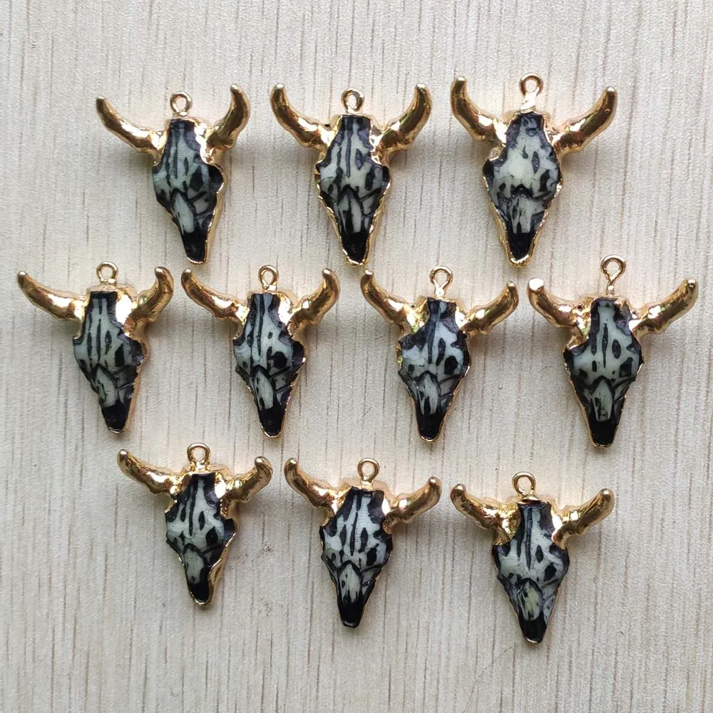 

New Beautiful Natural Stone powder Bull Head charms pendants for diy necklaces jewelry making 10pcs/lot Wholesale free shipping