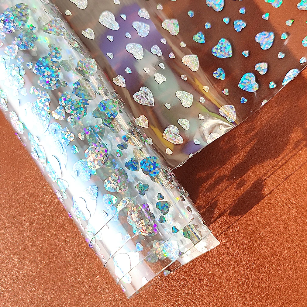 

Transparent Holographic Faux Leather Sheets Printed Flash Laser PVC Vinyl Fabric for Bows Handbags Umbrella Jackets DIY Crafts