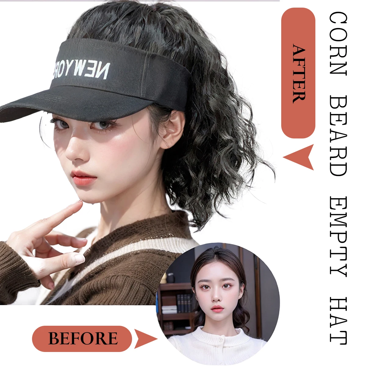 Synthetic hat wig autumn natural curly female ponytail hat 12-inch short wave hair wig hat