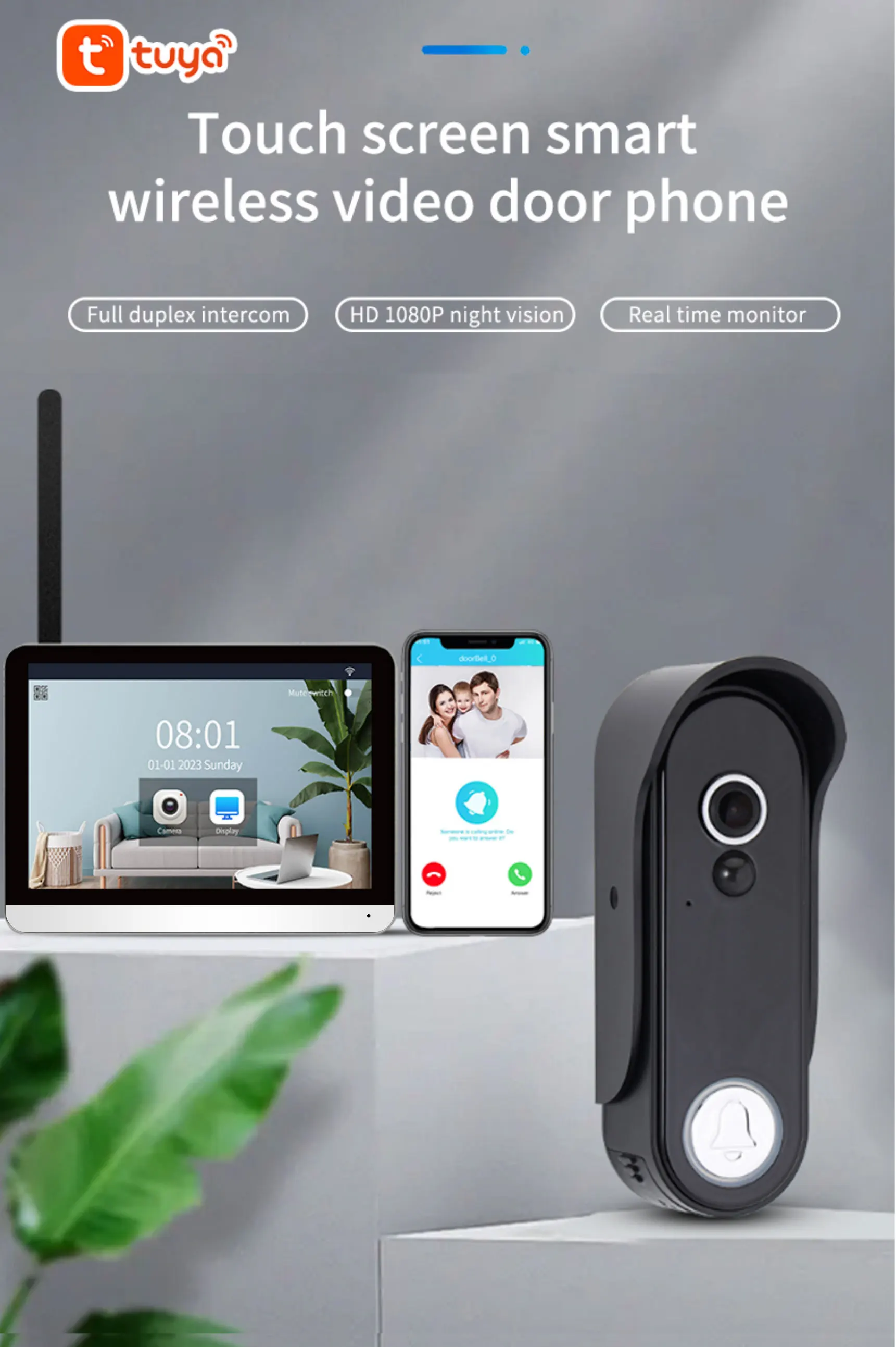 ANJIELO Tuya Smart 1080P Wireless Video Intercom System for Home Apartment Doorb