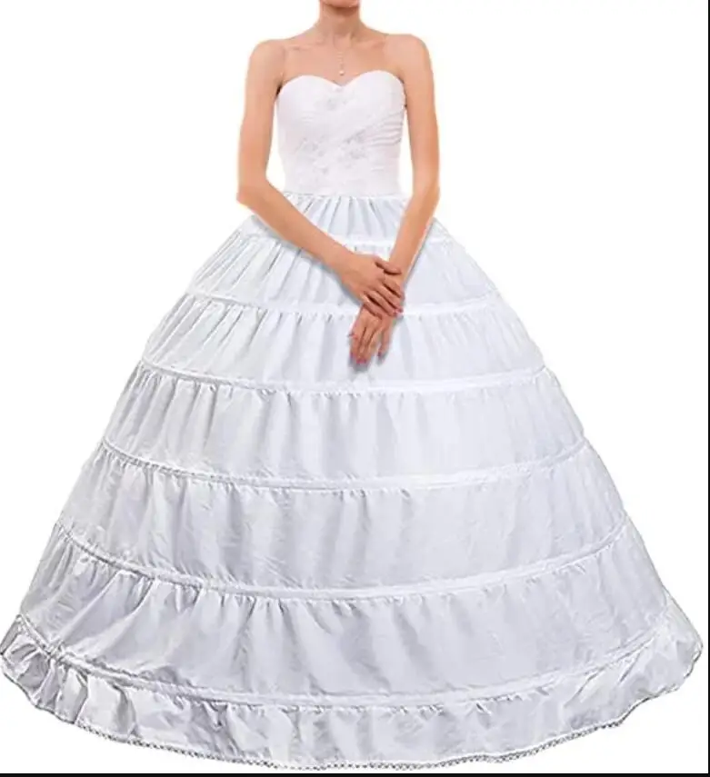 Women Crinoline Petticoat A-line 6 Hoop Skirt Slips Long Underskirt for Wedding Bridal Dress Ball Gown White