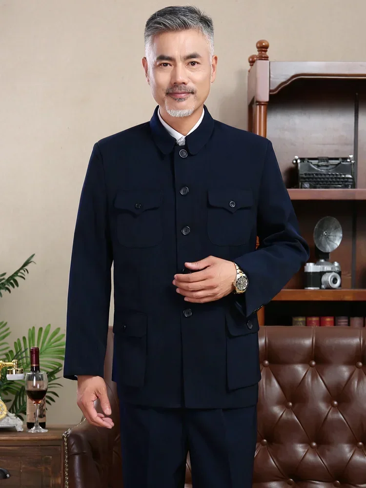 Mao suit men's coat autumn spring thick lapel jacket military casual clothing nation