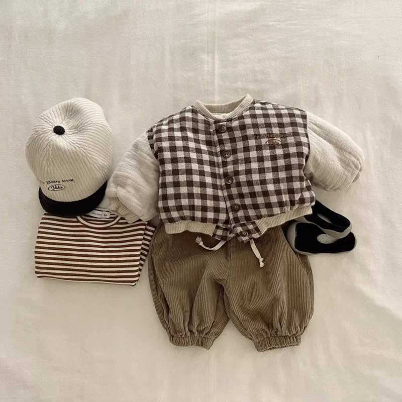 Winter New Baby Long Sleeve Warm Coat Plus Velvet Thick Infant Girls Fleece Plaid Coat Boys Padded Jacket Toddler Clothes