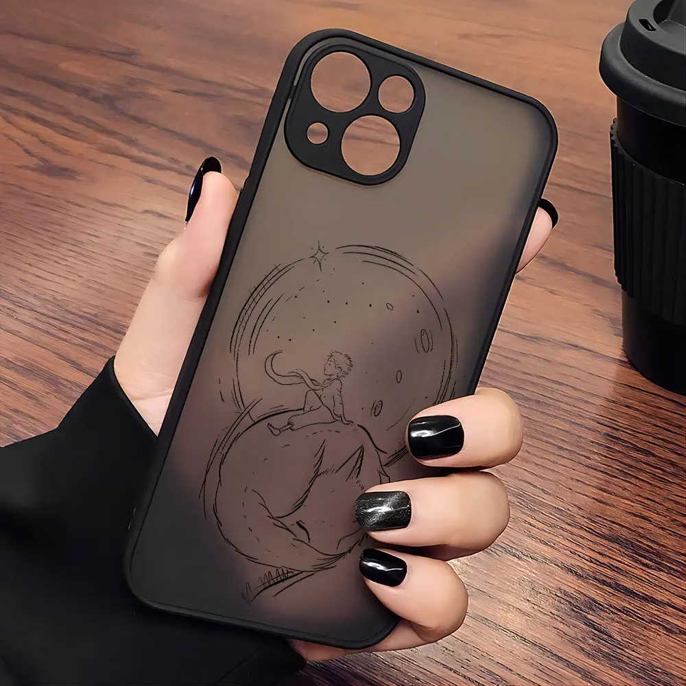 thumbnail image 1 of Funda de teléfono negra de principito, cubierta trasera transparente mate para iPhone 15, 14, 13, 12, 11, Mini Pro Max, X, XR, XSMax, 7, 8 Plus, 1 of 5