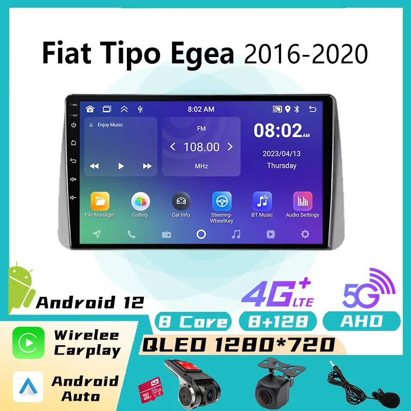 Autoradio Android Per Fiat Tipo Egea 2016-2020 2 Din Wireless Carplay Android 12 Lettore Multimediale Di Navigazione Gps Stereo
