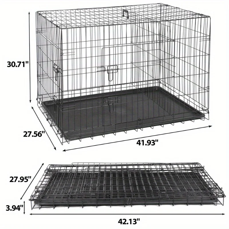 Dog Crate Folding Metal Wire Dog Kennel Cage Double Door 30/36/42Inches w/ Tray