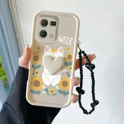 3 - Piece Happy Cat Phone Case Set with Lanyard & Craft Embellishments for OPPO Reno8 T 5G (WHITE)