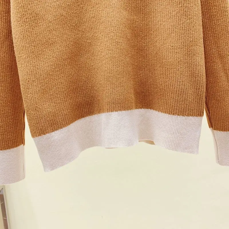 Casual Temperament Oversize Women's Top 2023 Autumn and Winter New Patchwork Buttons POLO Collar Long Sleeved Pullover Shirt