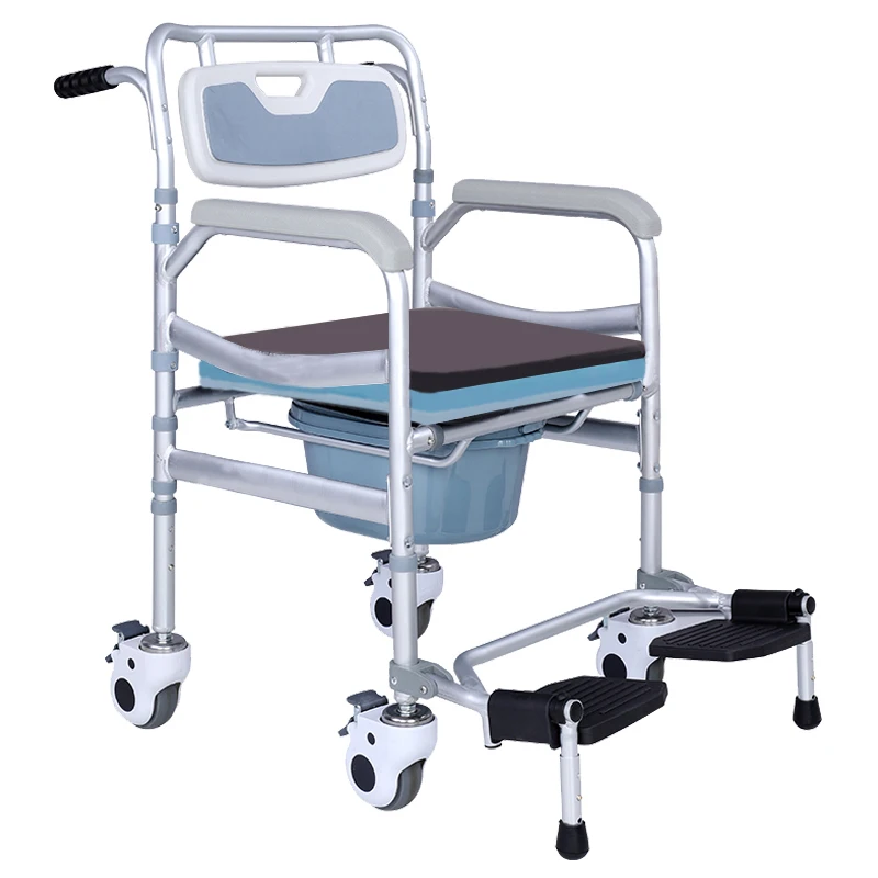 

3 в 1 Алюминиевый Складной прикроватный комод, портативный стул для туалета, душевой комод с колесами для пожилых людей