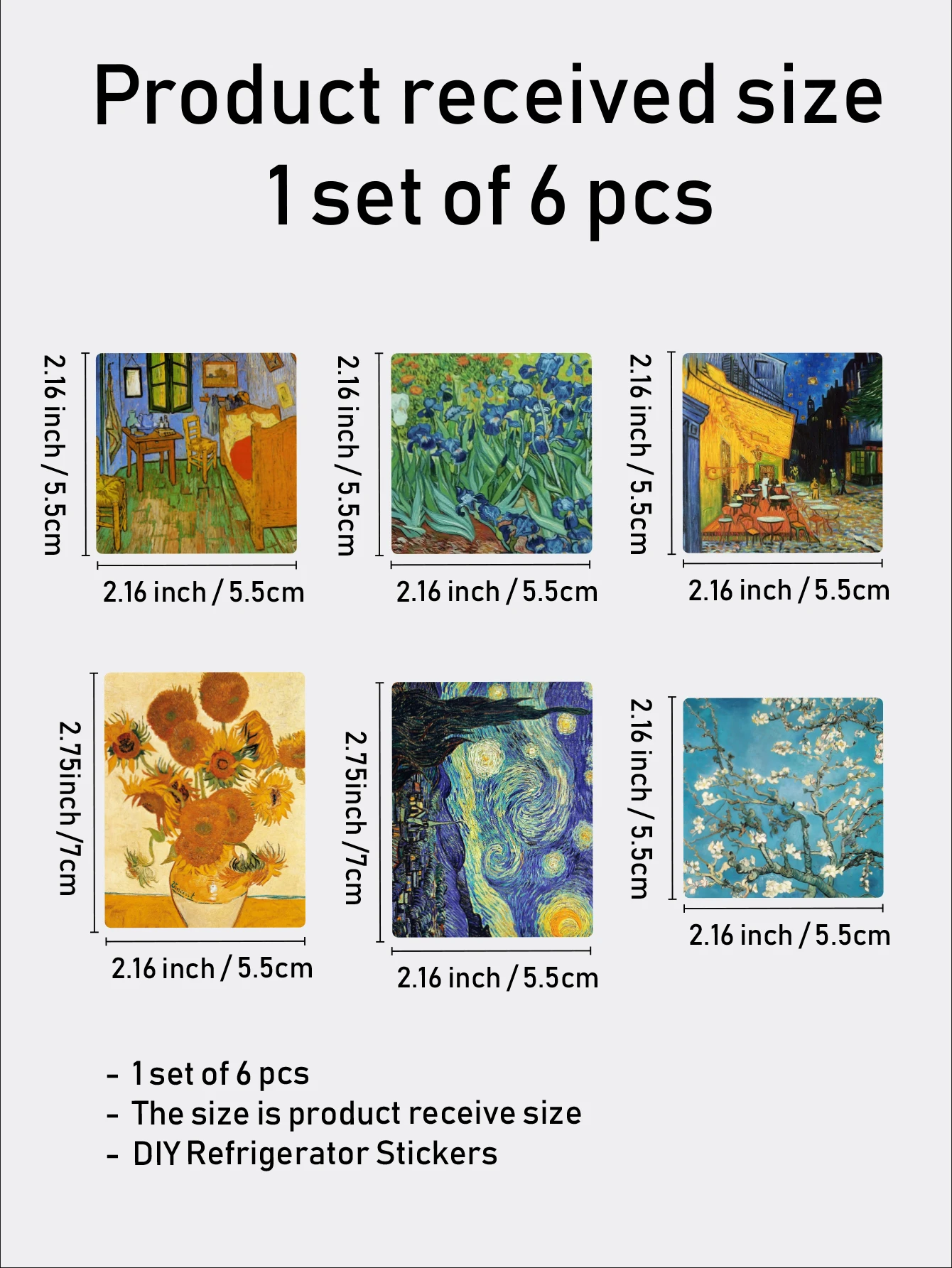 1set6pcs Vincent van Gogh Art Fridge Magnet Non Residual Glue Waterproof