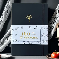 Premium A5 Dotted Journal Planner - Thick 160gsm Paper, PU Leather Cover, 160 Numbered Pages - A5 (Black)