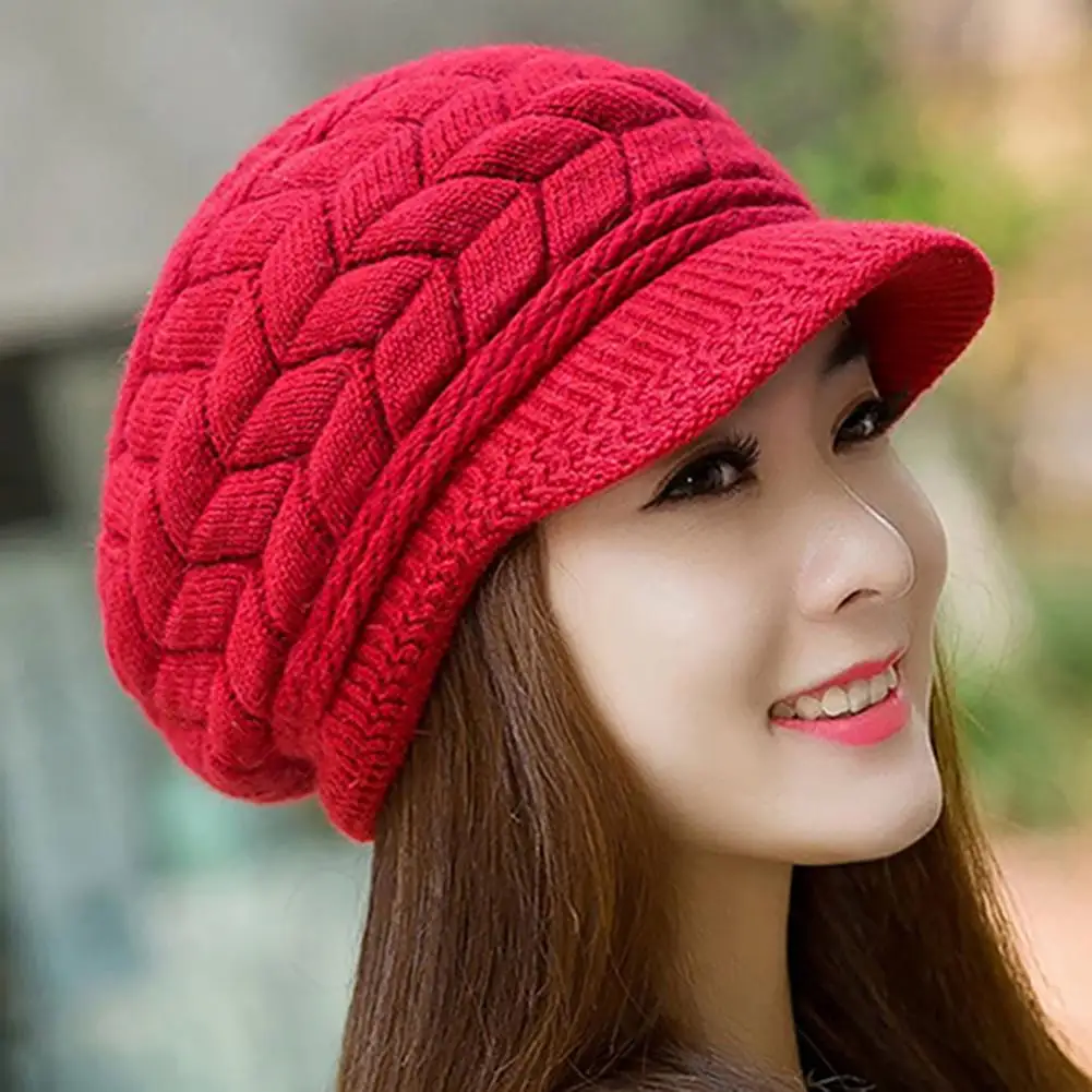 Knitted Hat Warm Flat Brim Faux Rabbit Fur Winter Hat Beanies Women's Hat Winter Cap Autumn Winter Baggy Beret Beanies Skullies