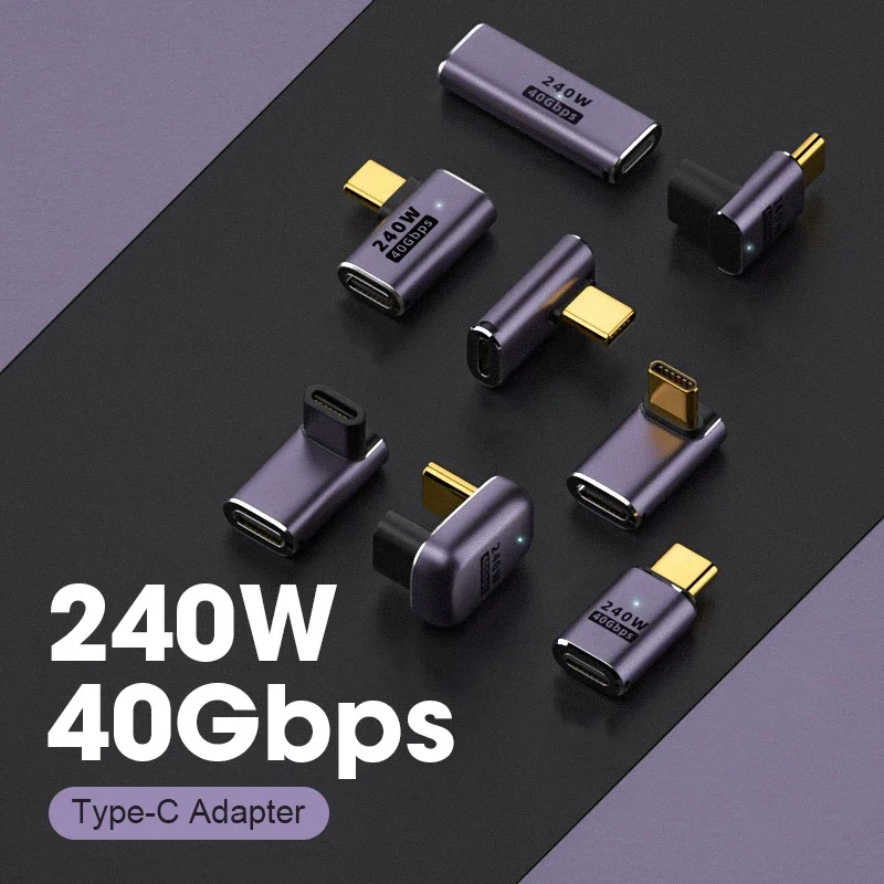 USB4 40Gbps Type-C OTG Data 240W Fast Charging Adapter Support 8K 60Hz USB C 90/180 Degree Elbow Connector for PC Phone