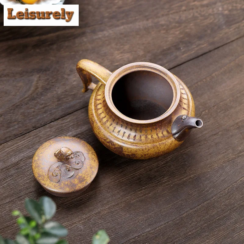 380ml Yixing Purple Clay Teapots Handmade Phoenix Pot Raw Ore Wood-fired Porcelain Mud Kettle With Strainer Zisha Tea Set Craft