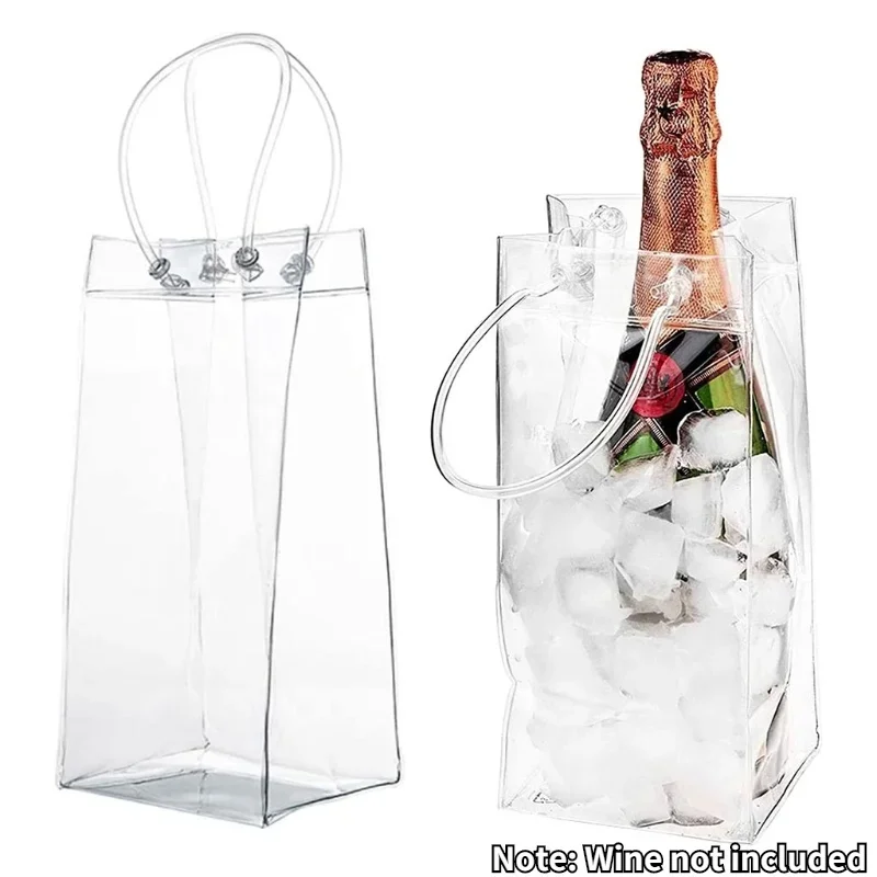 1Pc Pvc Leakproof Ice Bag Friendly Transparent Ice Pack Portable Bucket Wine Champagne Bottle Chiller With Carry Handle