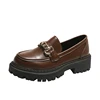 Chunky Loafers Women Genuine Cow Leather Platform Shoes Round Toe Metal Chain Slip on Ladies Flats Handmade 2023 5