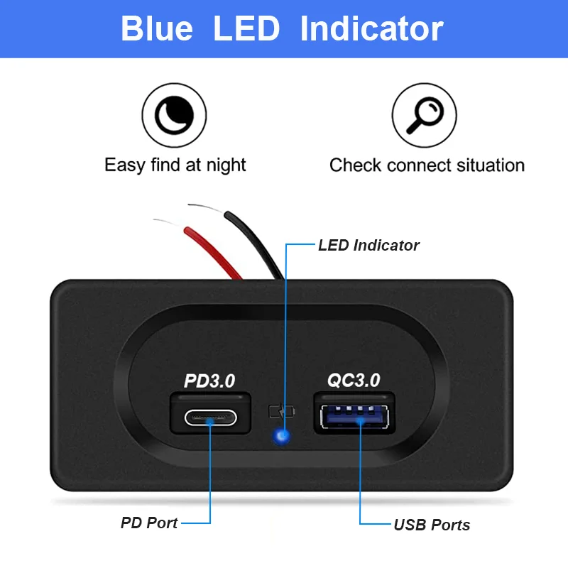 12V RV USB 벽면 콘센트 18W PD USB-C 빠른 충전 3.0 USB-A 소켓 차량용 충전기 LED가 있는 방수 전원 소켓 어댑터 패널