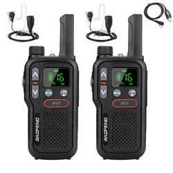 Compact Dual PTT Walkie Talkie Set with USB Port - Ideal (2PCS  Cable K)