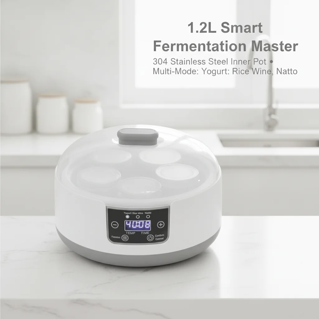 Electric Yogurt Maker Machine, 1.2L 304 Stainless Steel Liner + 5 Glass Cups, Computer Constant Temperature Control, 1-99H Timer & 69.8-113°F Adjustable Temp, Multi-Function for Yogurt / Rice Wine / Natto, 110-240V US Plug 1