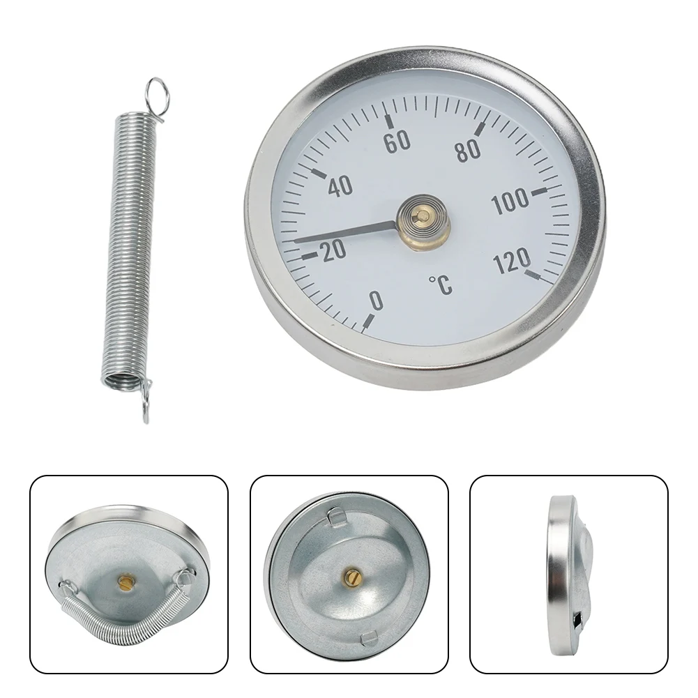 Grill Thermometer 1PC 0-120℃ Pipeline Thermometer 6.3*6.3*1cm Stainless Steel Clamp-On Tube Spring Thermometer For Home Industrial Fireplace Stove