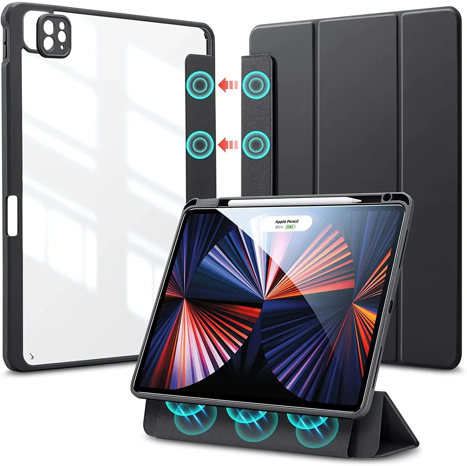 Capa Magnética Destacável para Ipad Pro Tampa Traseira Rígida para pc com Suporte para Lápis 129 6ª 5ª 4ª 3ª Geração 2023 2023 2023