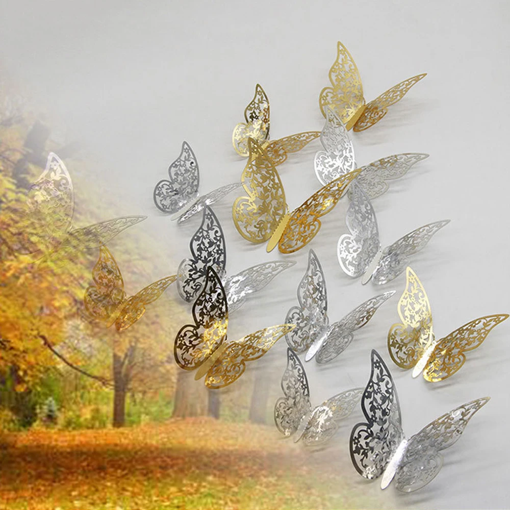 

12Pcs/set Rose Gold Butterfly Wall Stickers 3D Decals Room Decorations Decor New Room Decoration Wall Sticker Home Office Decor