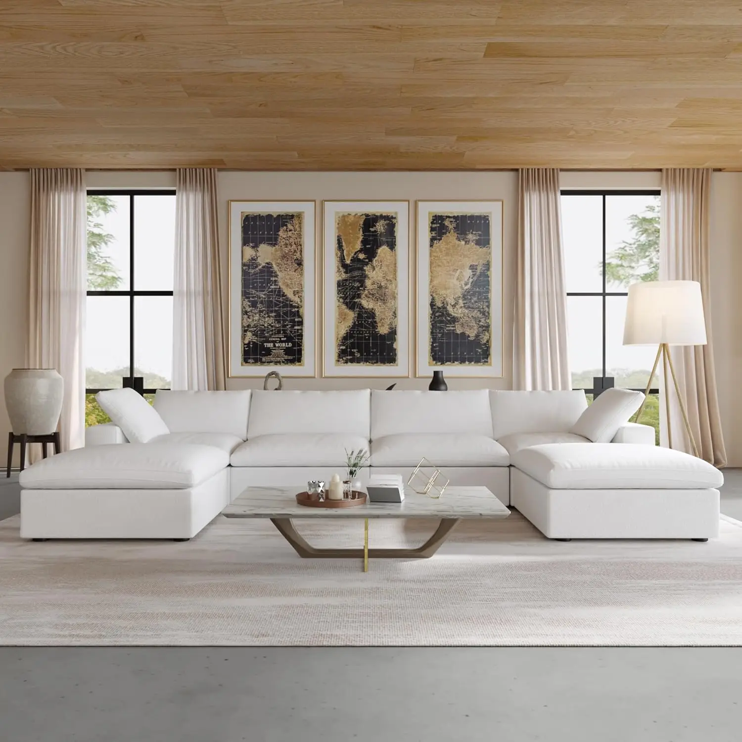 U-Shaped Cloud Couches for Living Room, 6-Seats Modular Convertible Sectional Sofas, Cushion Covers Removable, Comfy Sectional