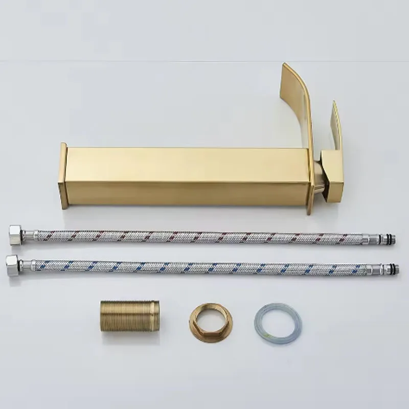 Brushed Golden Basin Faucets Elegant Waterfall Bathroom Sink Faucet Single Lever Hole Deck Mount Mixer Taps