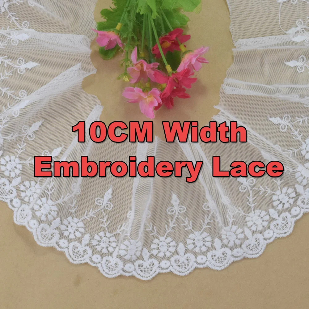 Description Picture 3 of item10cm Width Cotton Embroidery Lace White French Ribbon Fabric Guipure Diy Trims Warp Knitting Sewing Garment Accessories#4351