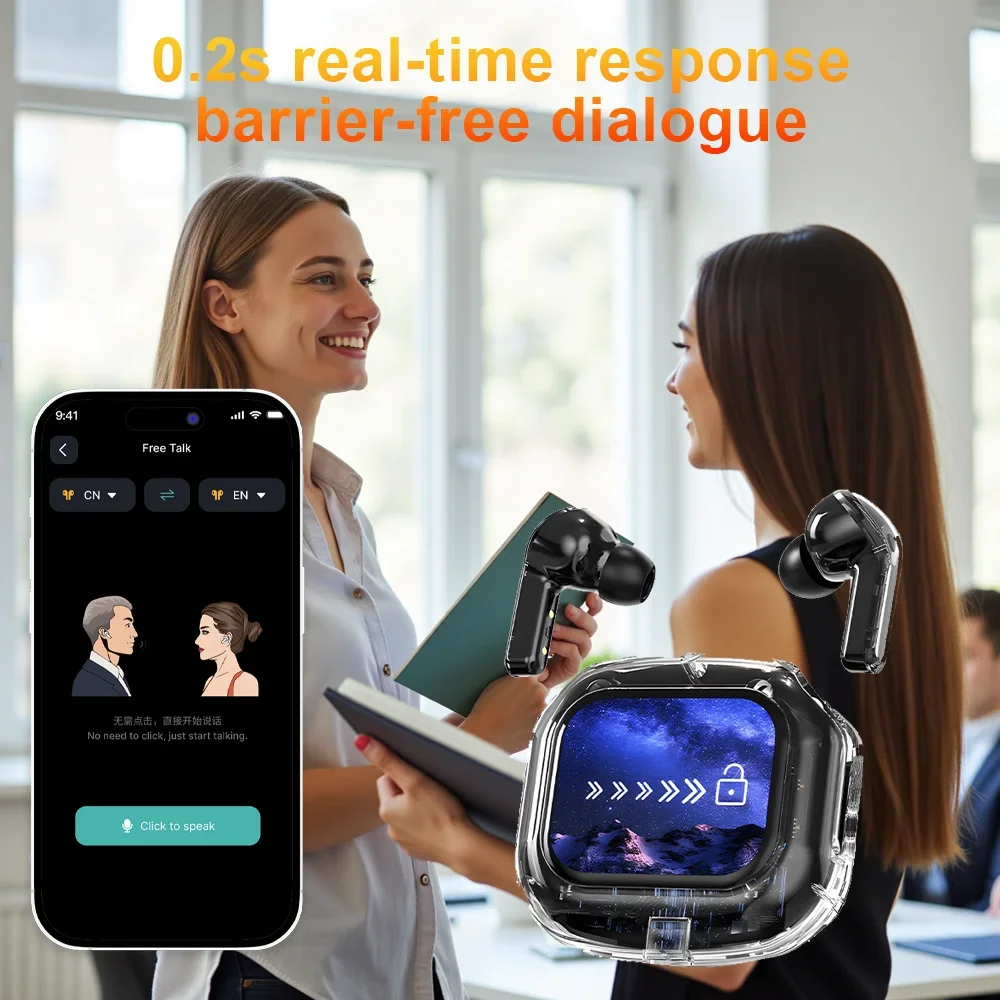 AI translation earbuds with touchscreen and real-time language translation