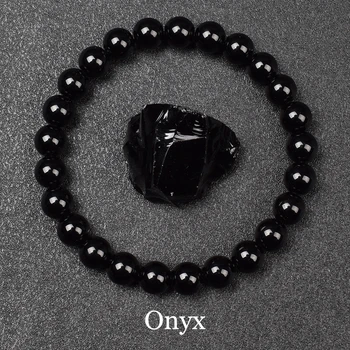 Natural Black Agates Beads Bracelet Women Men Genuine Black Onyx Natural Stone 6mm 8mm Smooth Round Beads Lucky Energy Jewelry 1