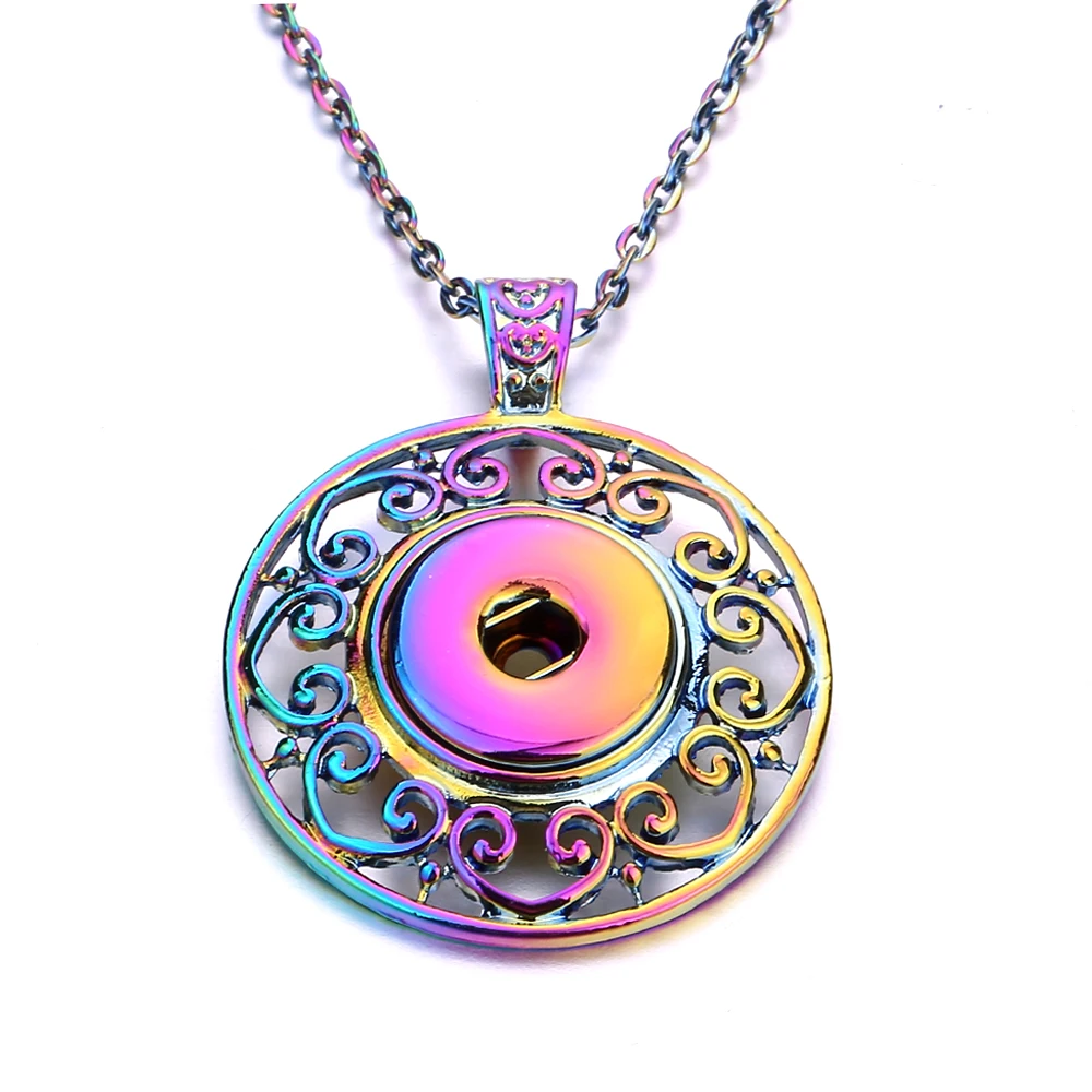 10pcs Colorful Snap Necklace Jewelry 18mm Snap Button Heart Necklace for Women Snaps Jewelry DIY Pendant Necklace