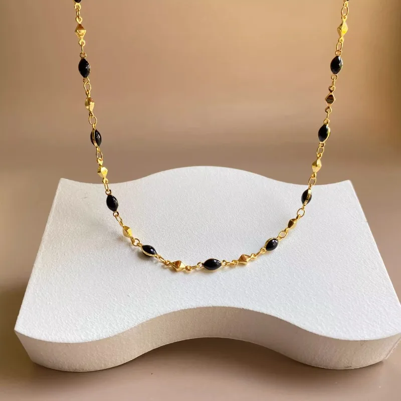 

LONDANY ожерелье на весну и лето, черная глянцевая капля, черная венерина, оливковая, простое ожерелье до ключиц