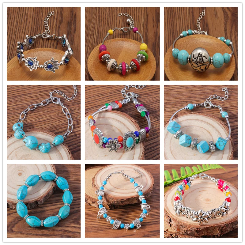 Aihua Tibetan Silber Natur Türkis Stein Perlen Armband & Armreif für Frauen Böhmen ethnische Aussage Schmuck Zubehör