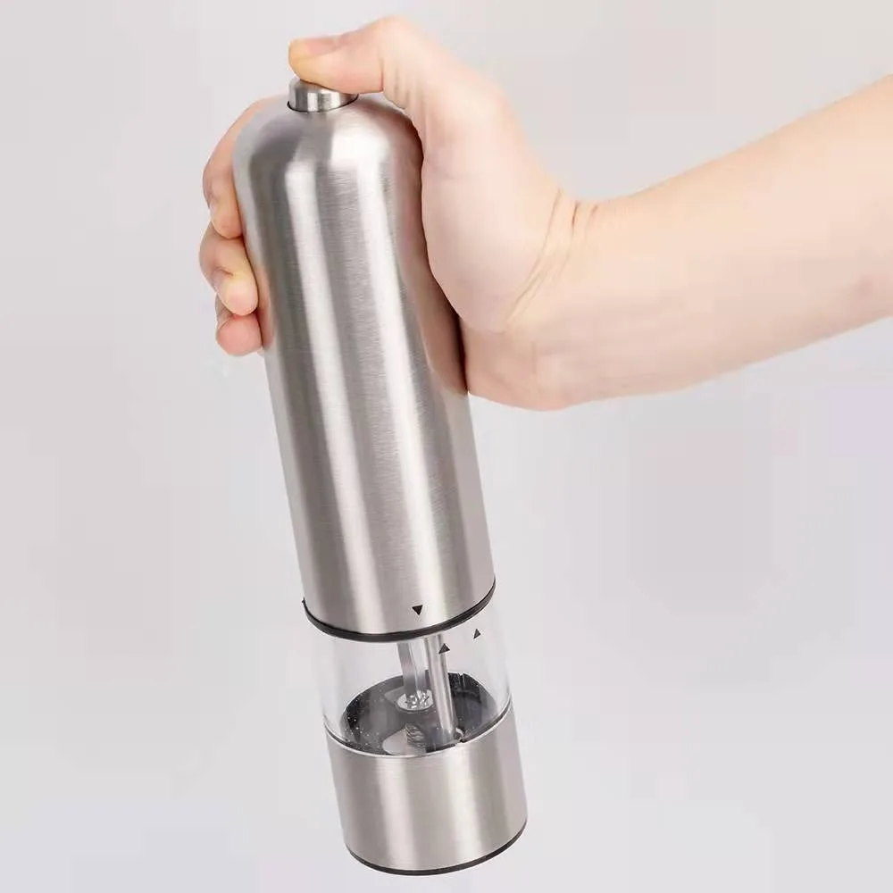 Stainless steel electric salt mill, automatic gravity grinder, vanilla and spice grinder, adjustable size, salt and pepper set