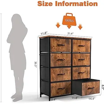 Brown 8 Drawers Dresser for Bedroom Chest Organizer Storage with Fabric Bins 3