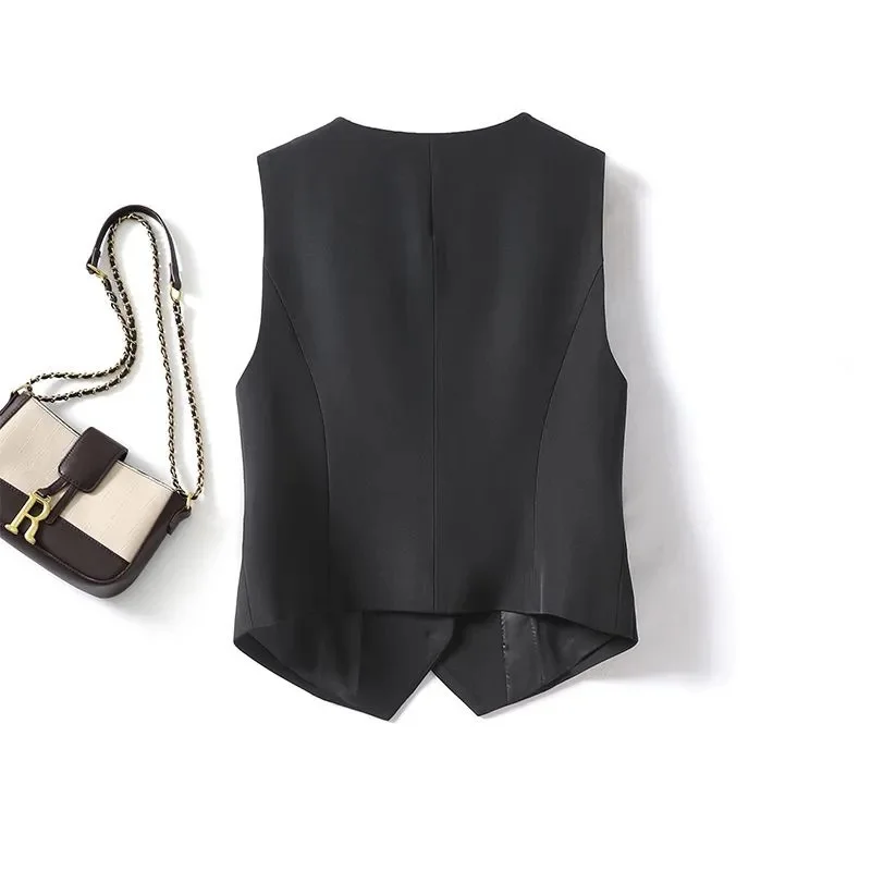 2024 Summer V-Neck Vest Women Thin Loose Waistcoat Single Breasted Sleeveless Blazer Female Slim Short Vest Femme Slim Buttons 5