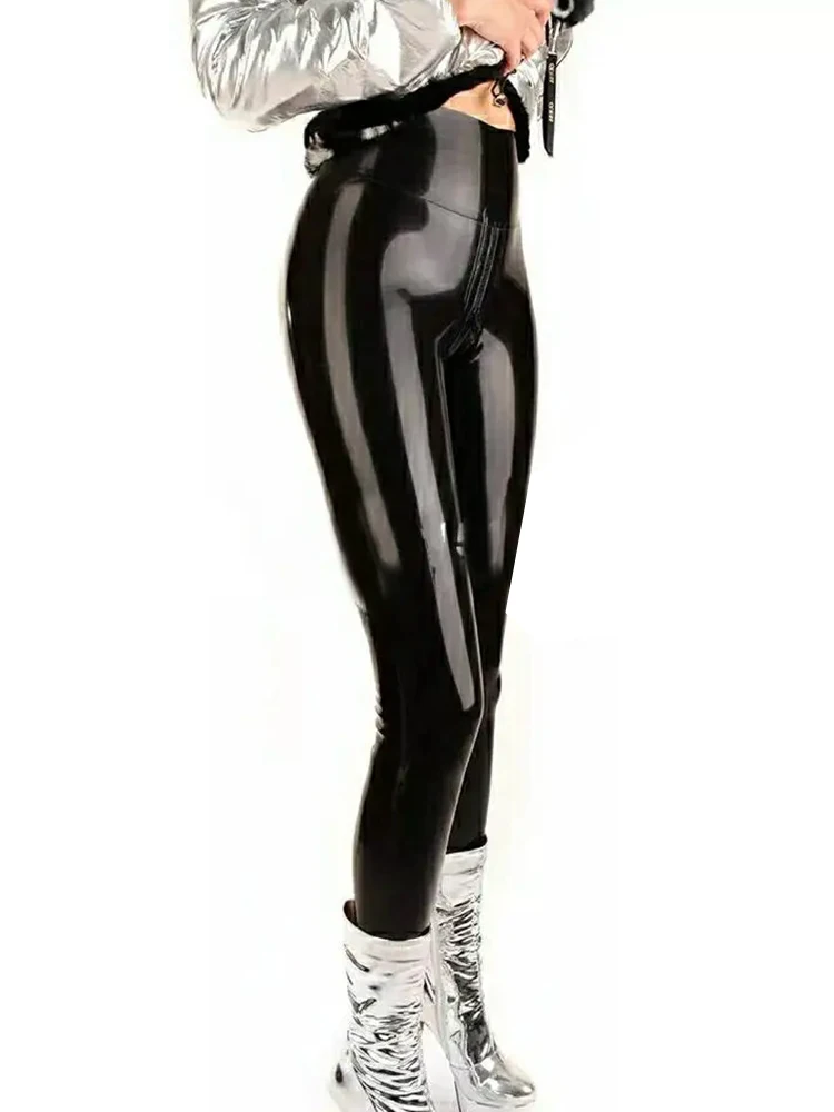 Latex Long Pants Leggings Trousers Crotch Zipper High Waist Stockings Handmade Tight suits